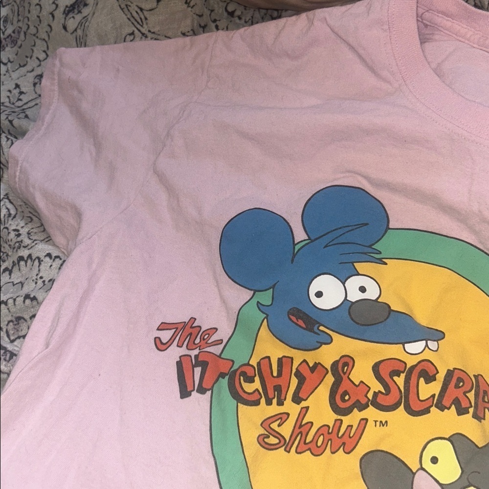 100% cotton Pink Itchy Scratchy Show graphic T-Shirt tee shirt simpsons retro - Picture 4 of 5